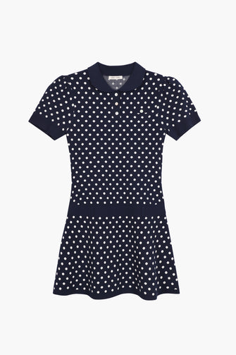 TUMI SWEATER DRESS IN NAVY WHITE POLKA DOT