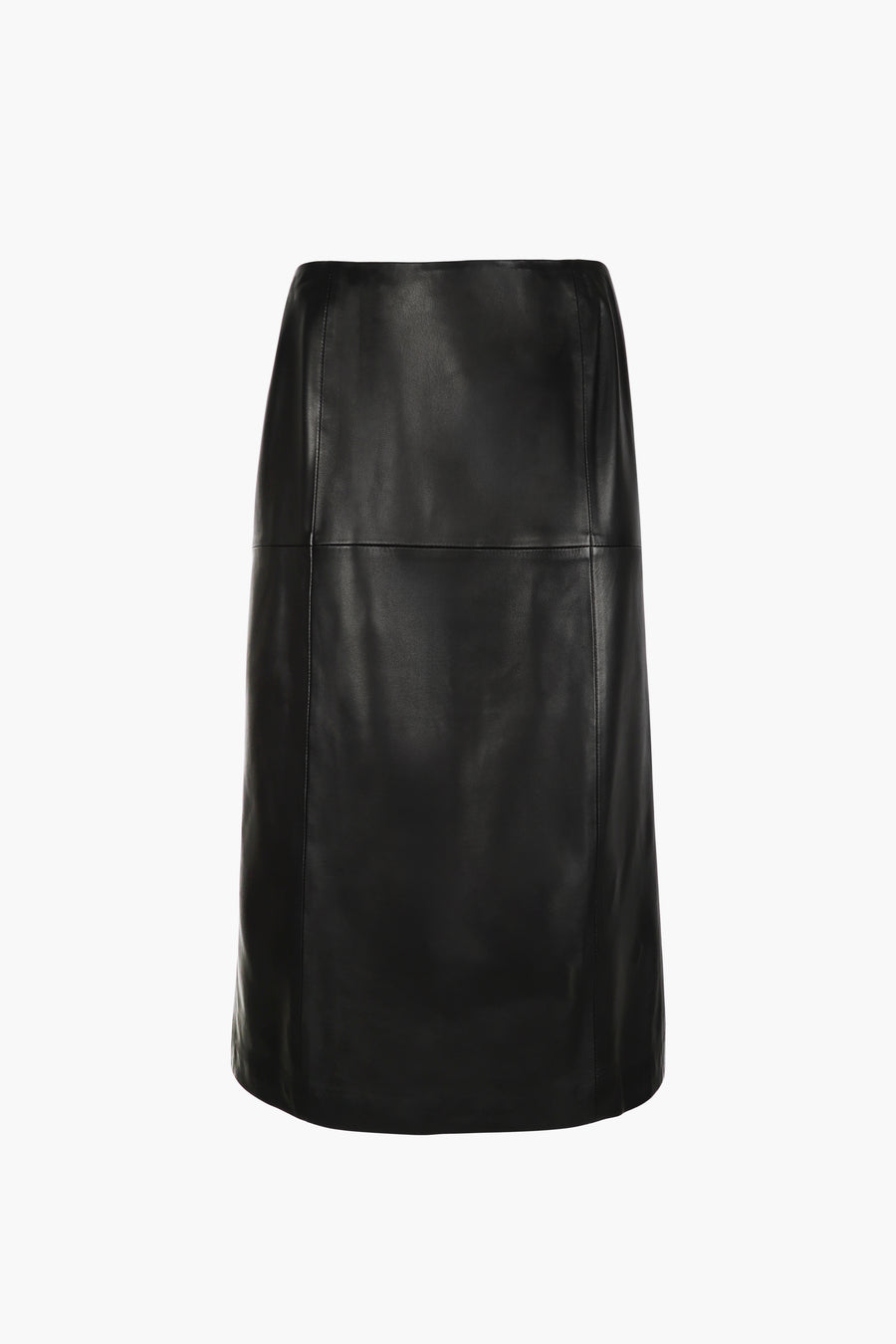 Midi length skirt in black nappa leather