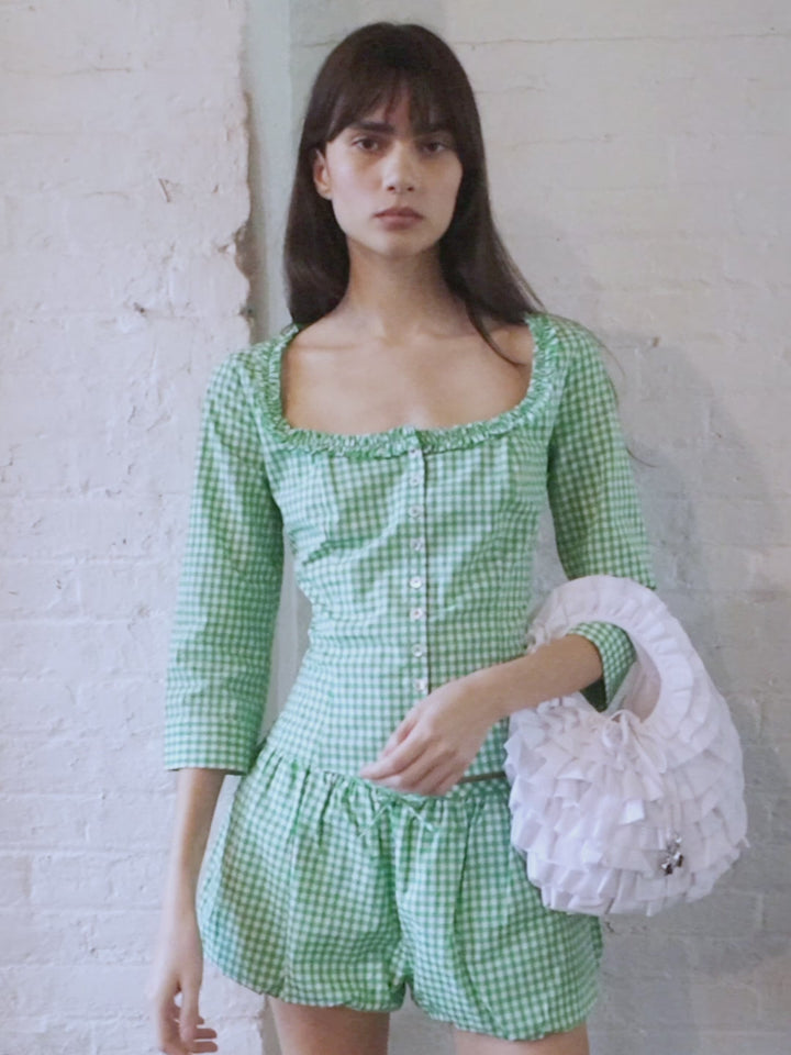 【関税込み】Sandy Liang グリーン Kayo ショートパンツ KAYO SHORTS IN GREEN GINGHAM – SANDY LIANG