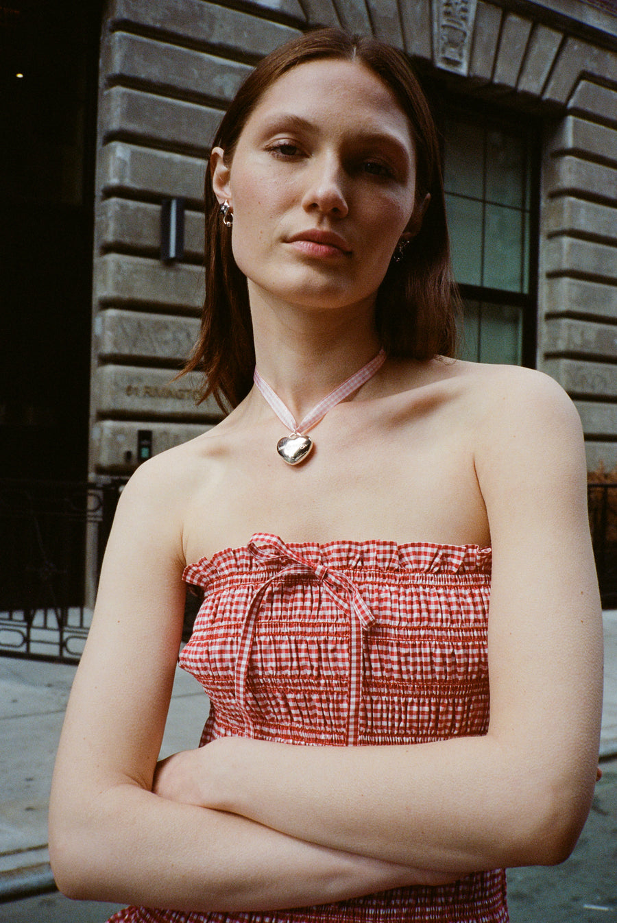 BUNNIES TOP IN RED GINGHAM