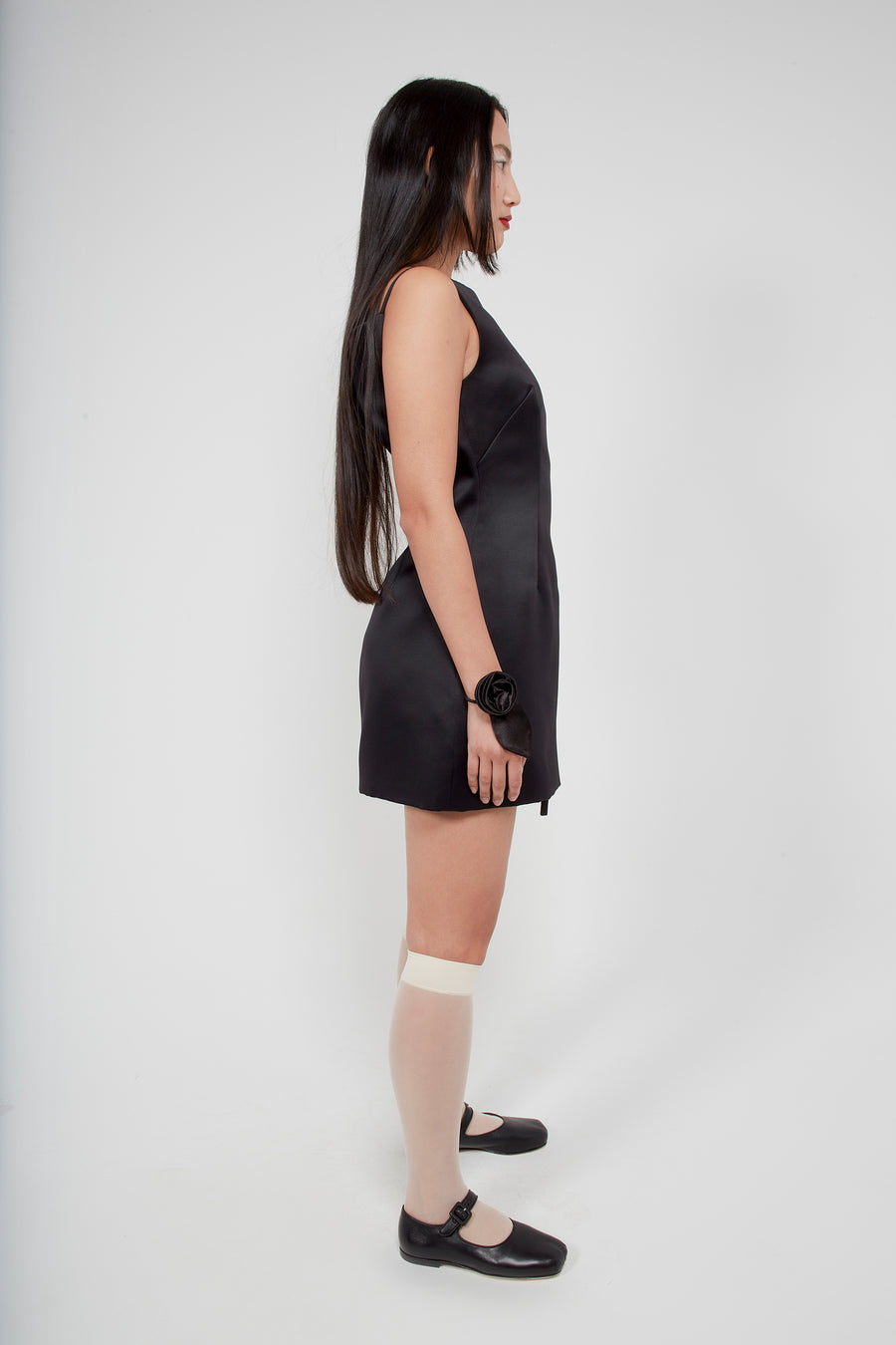 GRETCH DRESS IN BLACK SATIN